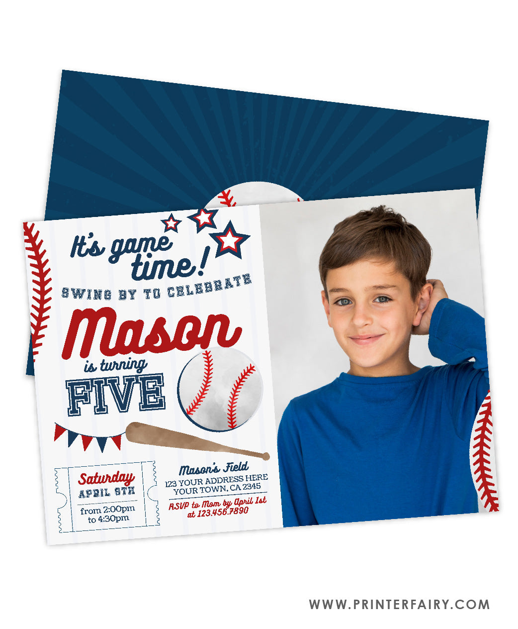 Baseball Birthday Invitation with photo