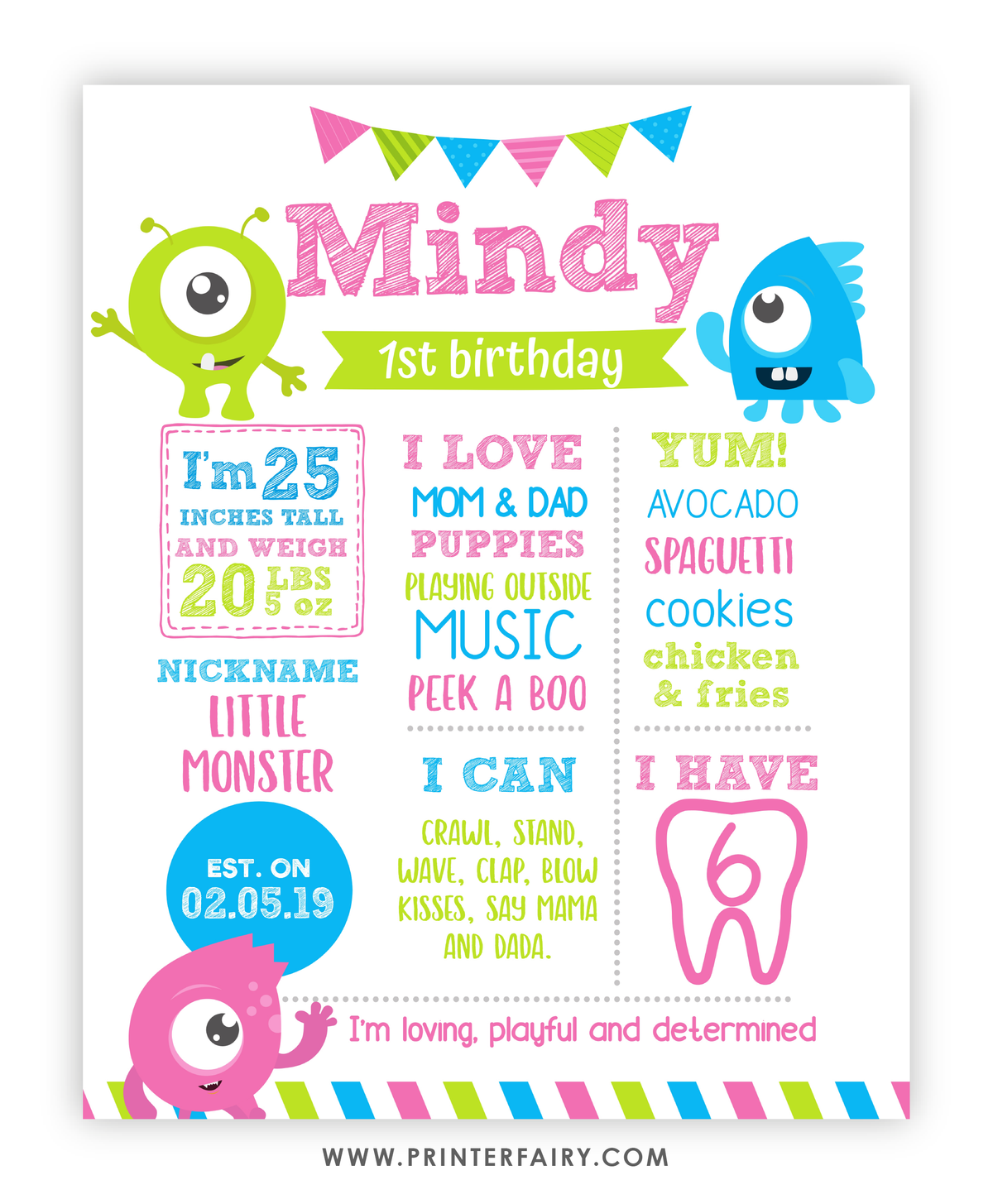 Little Monster First Birthday Board