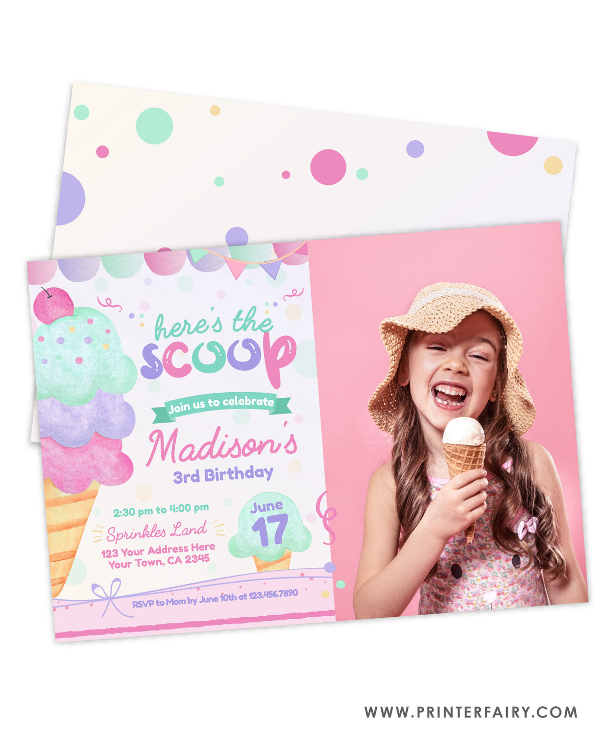 Ice Cream Birthday Invitation with Photo