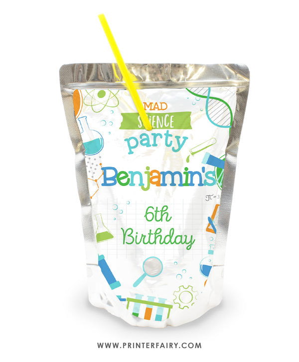 Science Birthday Party Drink Pouch Label