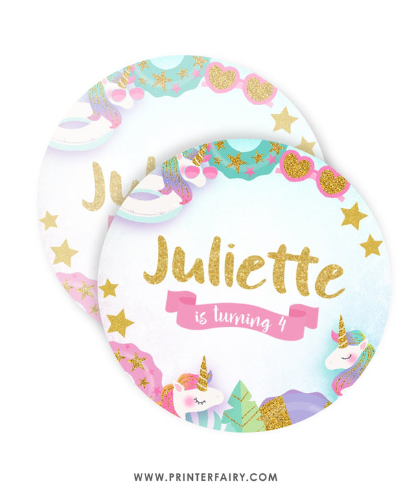 Unicorn Pool Birthday Party Toppers