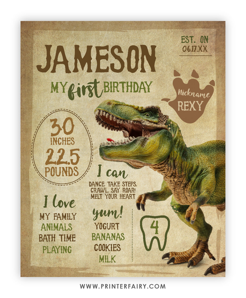 Dinosaur First Birthday Board