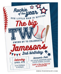 Baseball Second Birthday Invitation