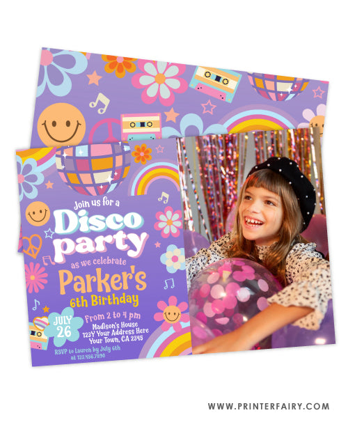 Disco Birthday Party Invitation with Photo