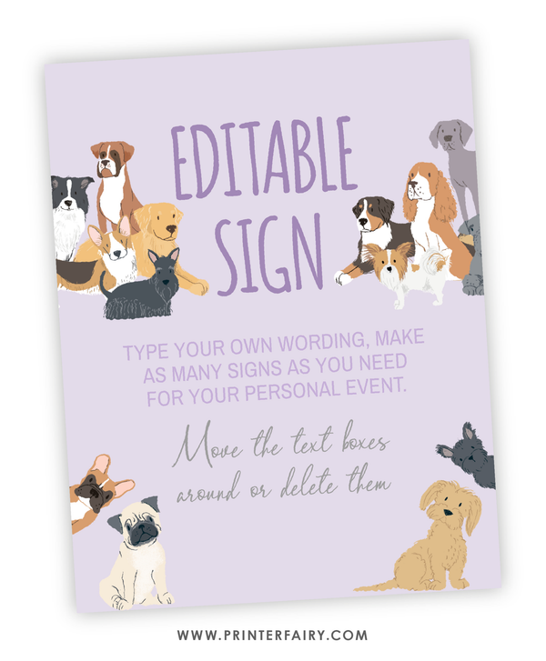 Puppy Adoption Birthday Editable Sign
