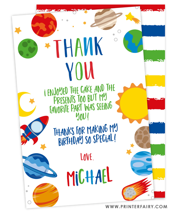 Space Birthday Thank You Card