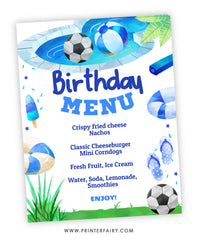 Pool & Soccer Birthday Party Menu