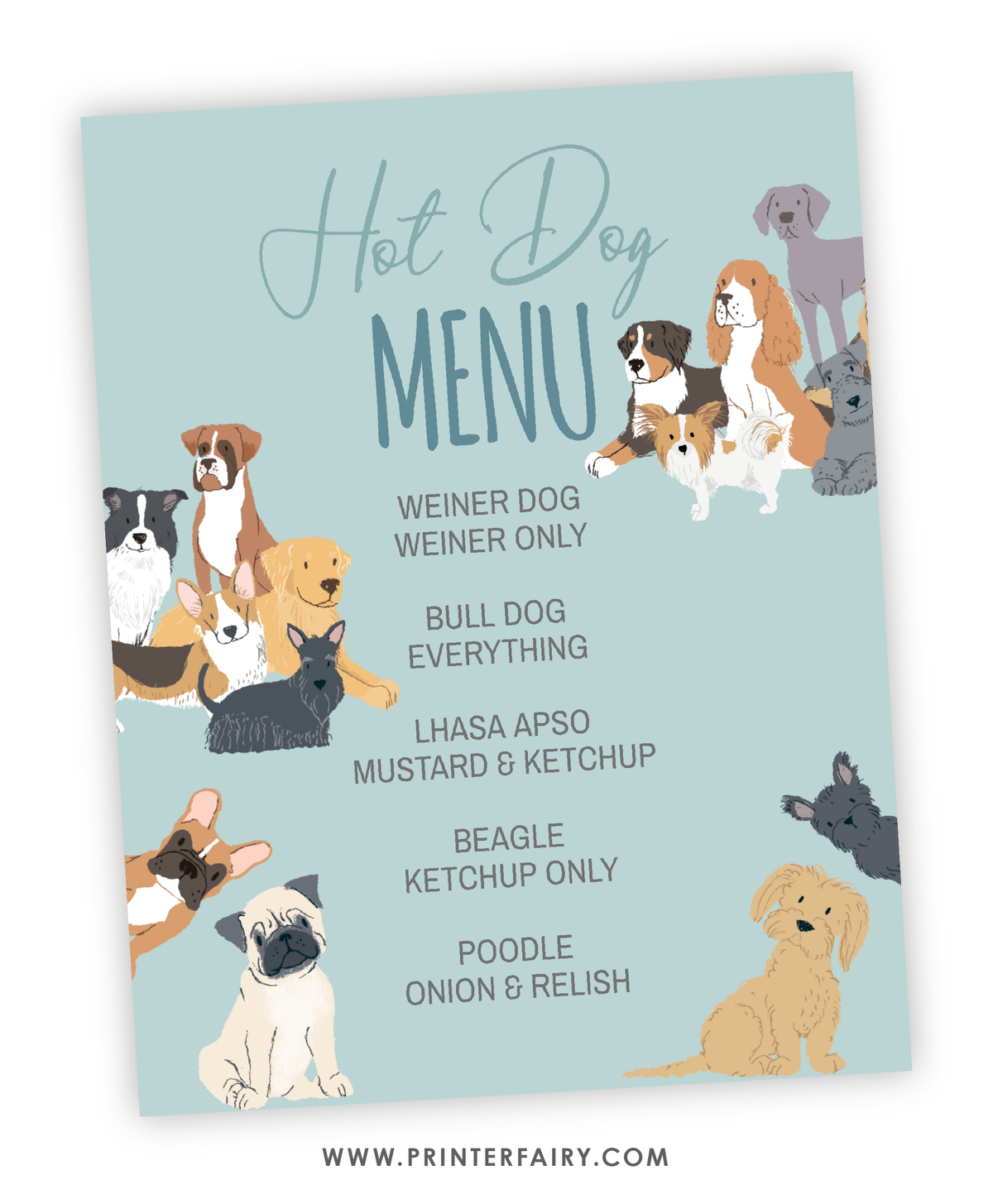 Puppy Adoption Birthday Party Menu