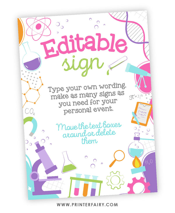 Science Birthday Party Editable Sign