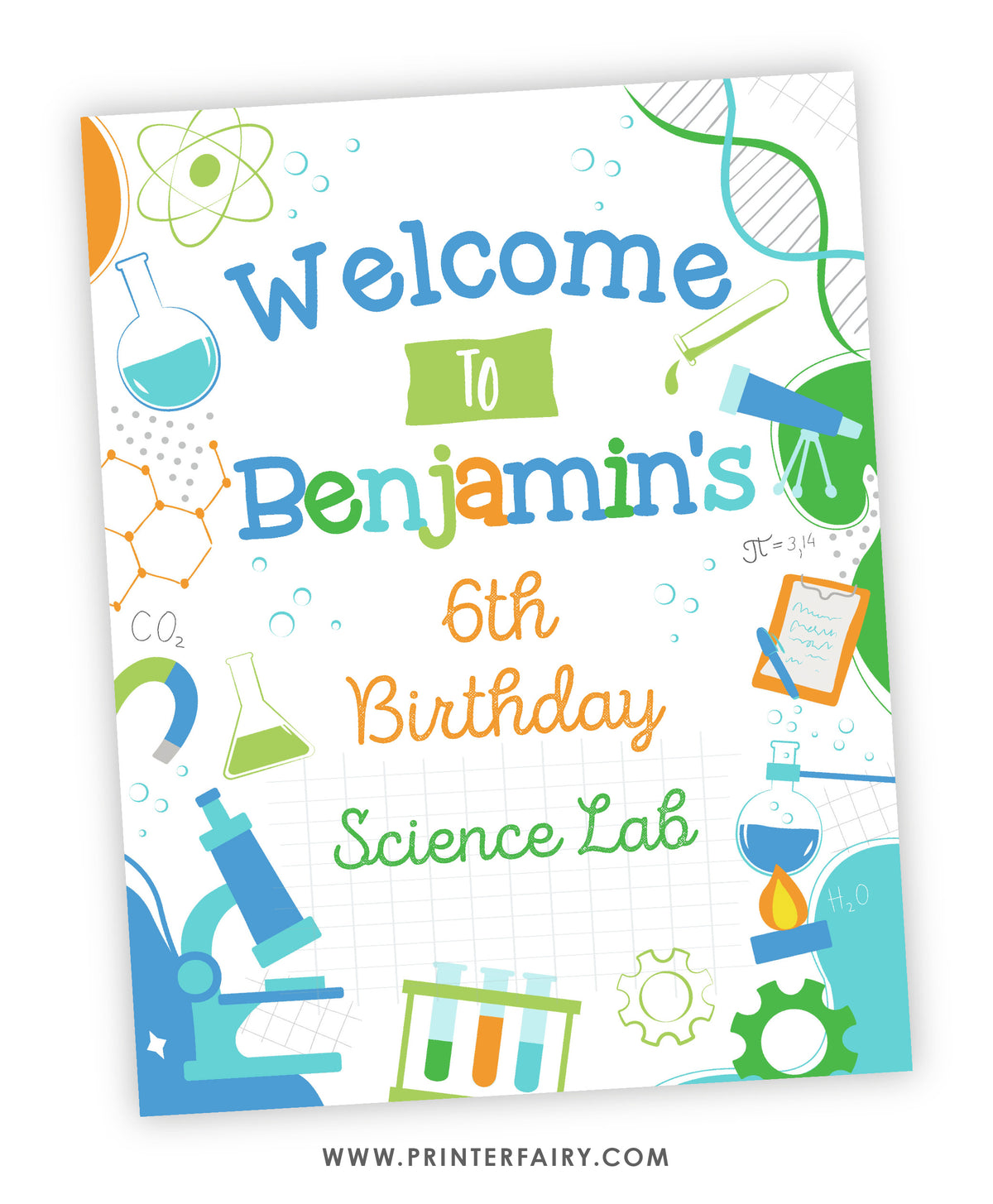 Science Birthday Party Welcome Sign