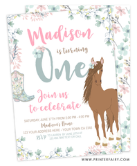 Floral Horse First Birthday Invitation