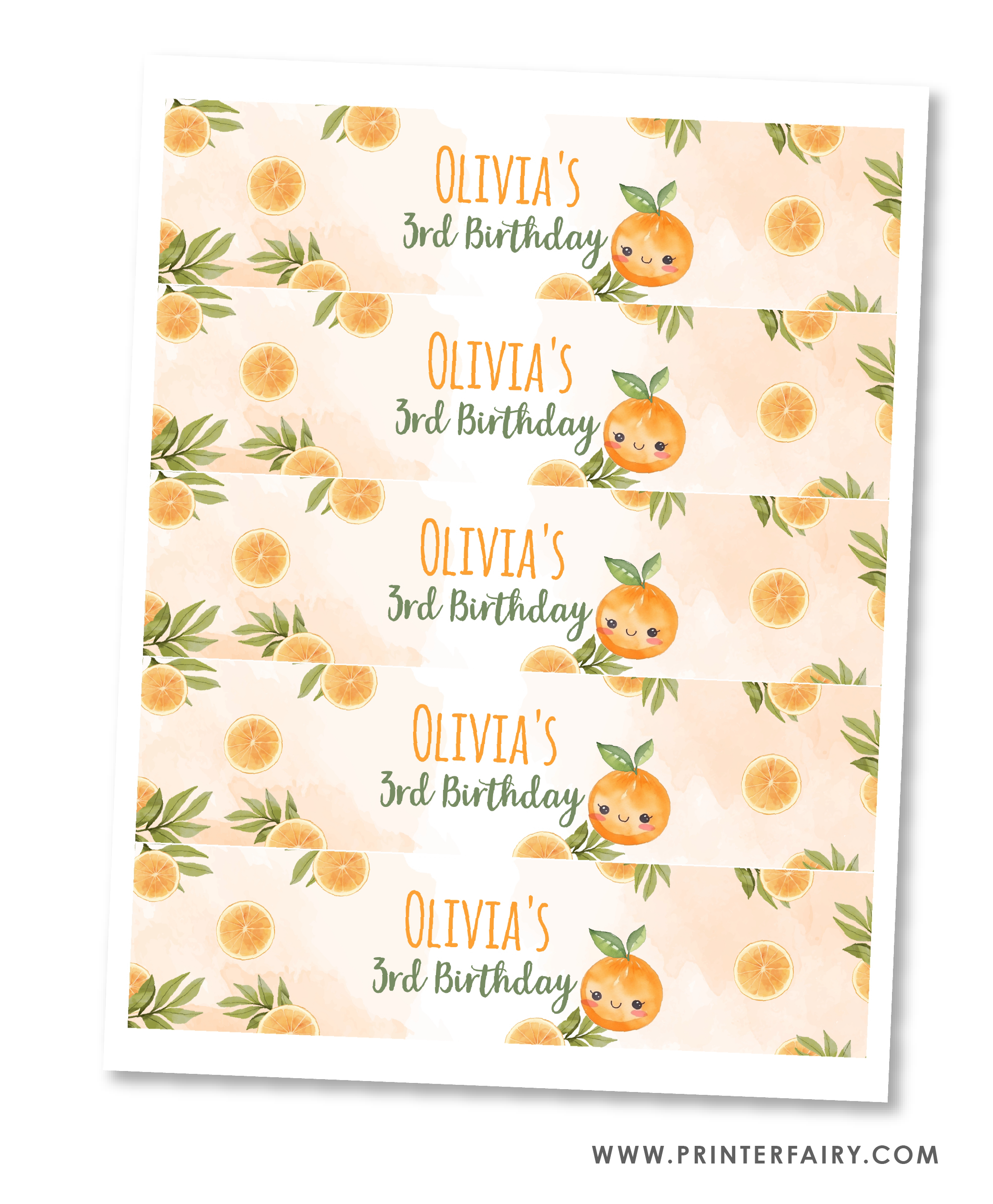 Sweet Orange Birthday Party Water Bottle Label