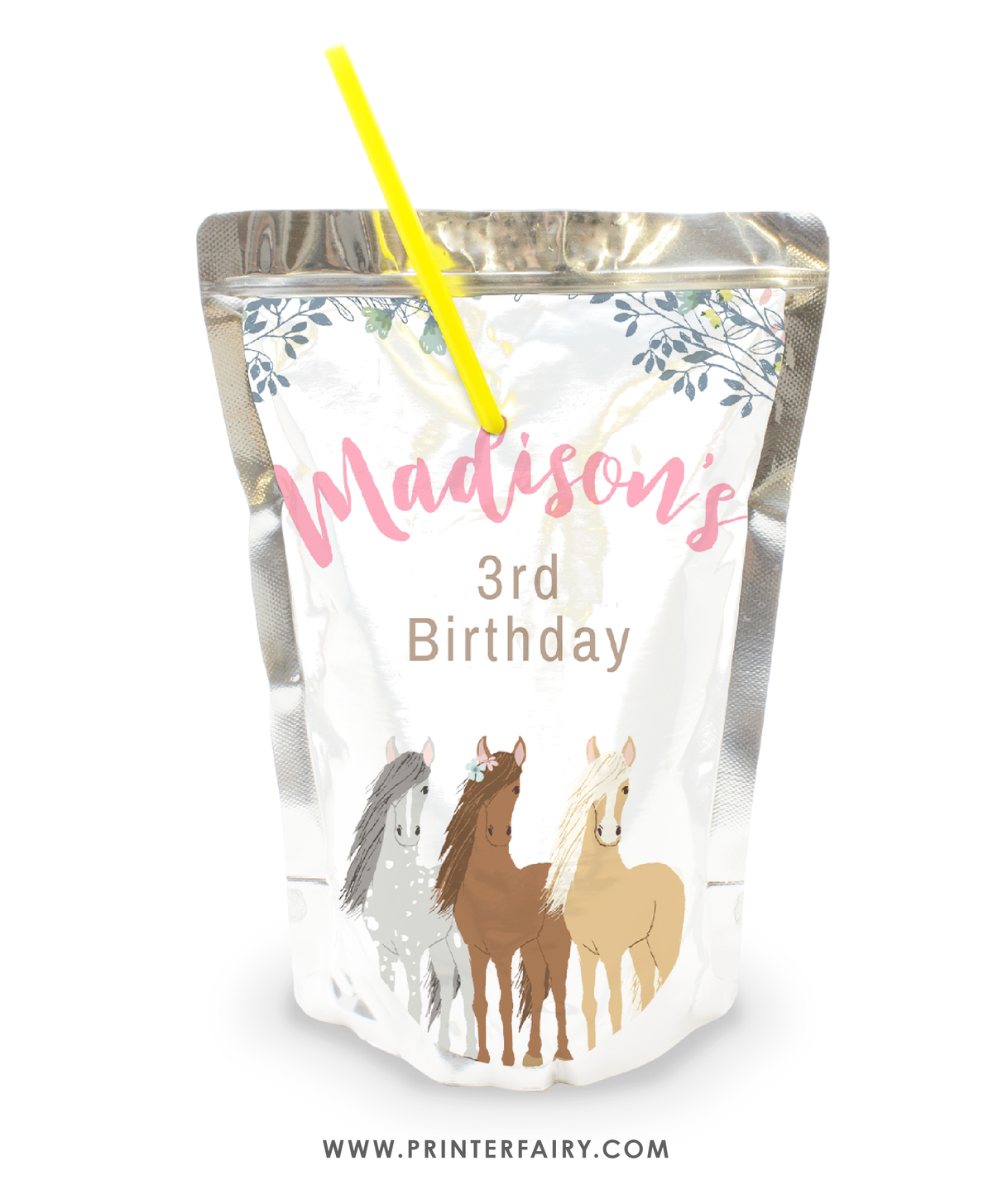 Floral Horse Drink Pouch Label