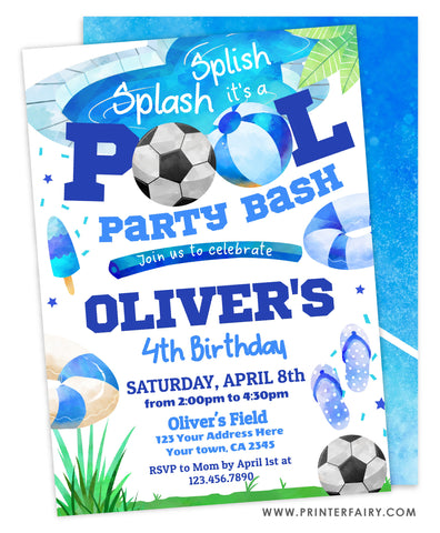 Pool & Soccer Birthday Party Invitation