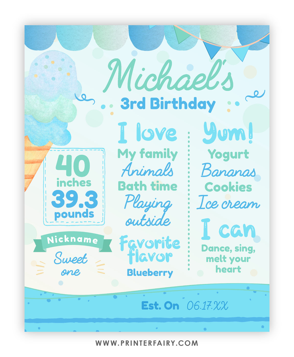 Ice Cream First Birthday Board