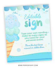 Ice Cream Birthday Party Editable Sign