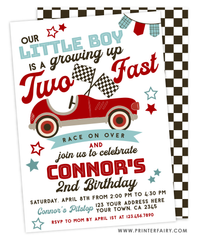 Race Car Second Birthday Party Invitation