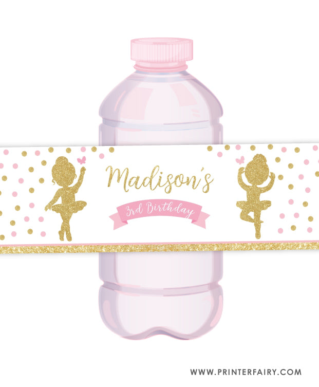 Printable Princess Water Bottle Labels - Pink, Gold