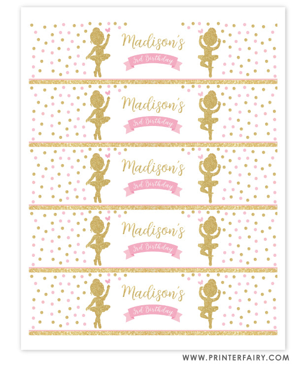 Pink Nutcracker Christmas Birthday Party Water Bottle Label
