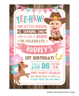 Cowgirl Birthday Invitation with Photo