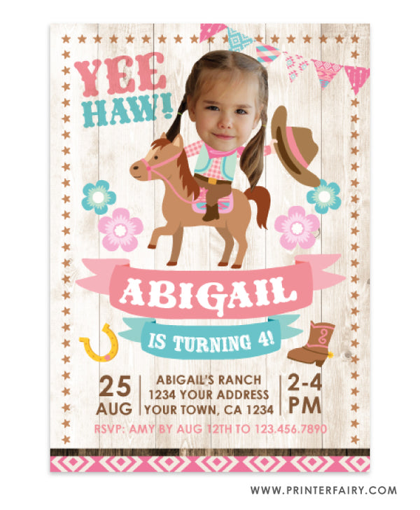Cowgirl Birthday Party Invitation with Photo