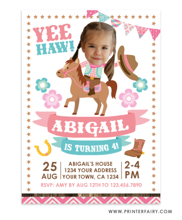 Cowgirl Birthday Invitation with Photo