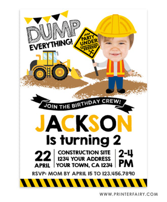 Construction Birthday Invitation with Photo