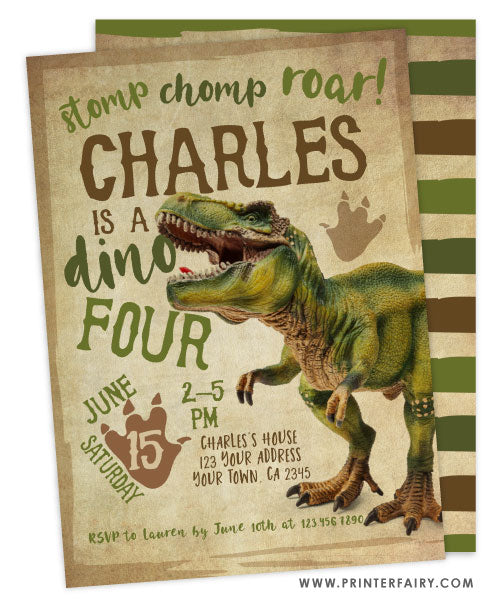 Dinosaur Dino Four Birthday Invitation