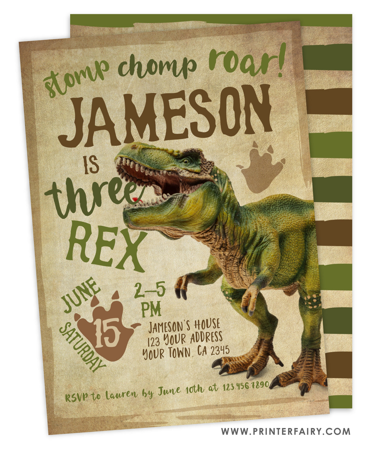 Dinosaur Three Rex Birthday Invitation