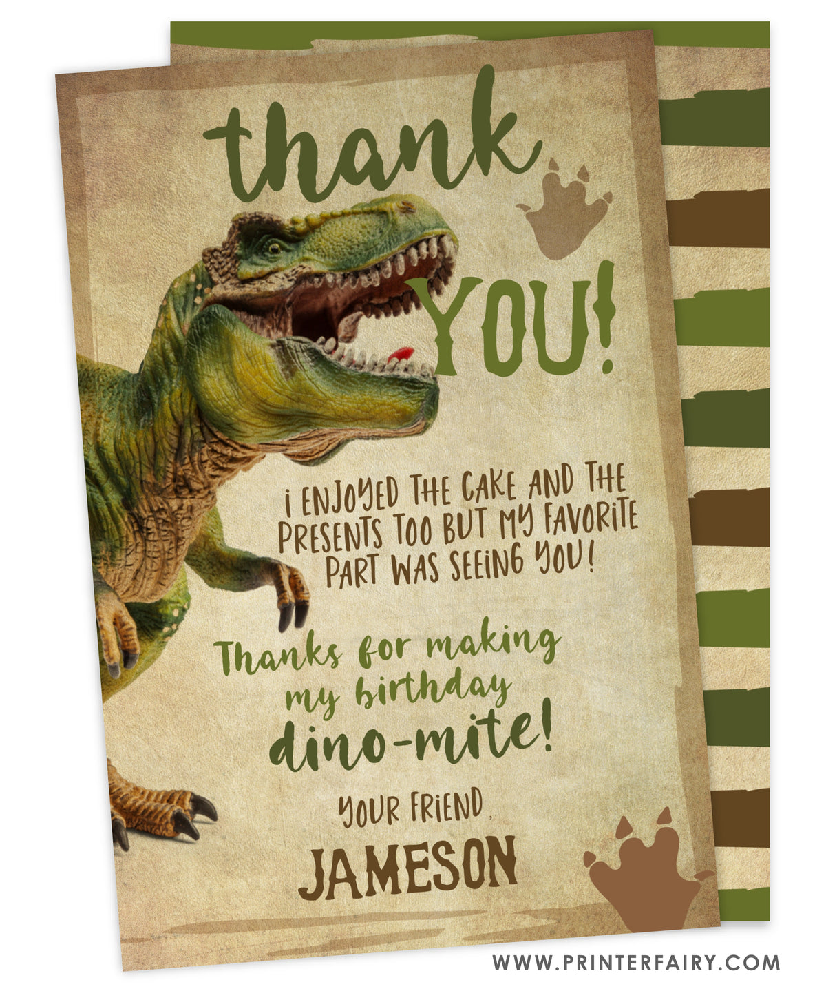 Dinosaur Three Rex Thank You Card