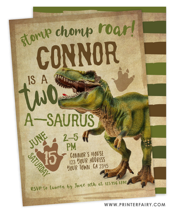 Dinosaur Two-a-saurus Birthday Invitation