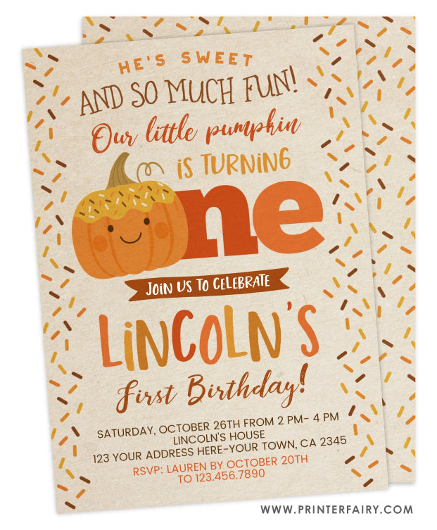 Donut Pumpkin First Birthday Invitation