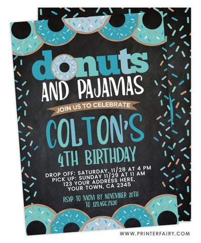 Donuts and Pajamas Birthday Invitation