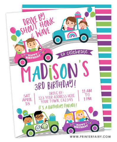 Drive Through Birthday Parade Party Invitation