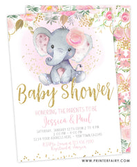 Elephant Floral Baby Shower Invitation