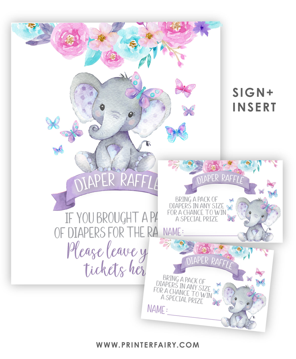 Elephant Floral Diaper Raffle