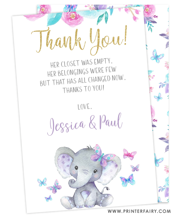 Elephant Baby Shower Thank You Card