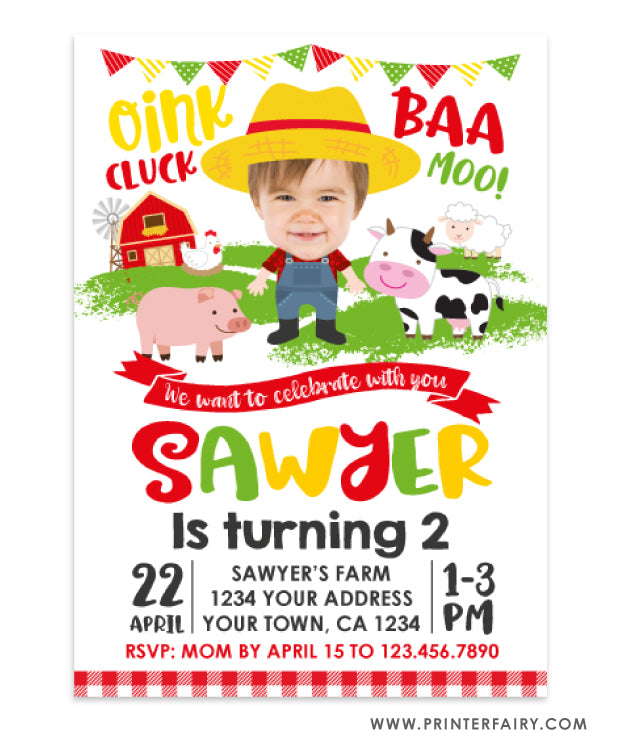 Farm Birthday Invitation with Photo