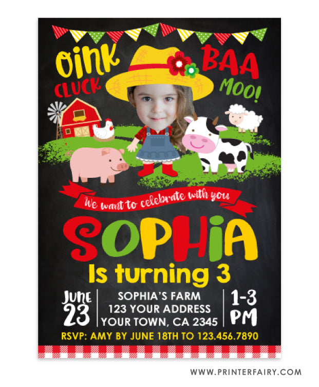 Farm Birthday Invitation with Photo