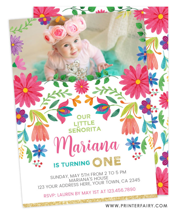 Fiesta Floral Birthday Invitation with Picture