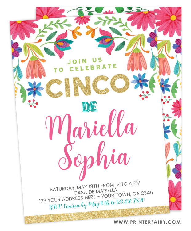 Fiesta Floral Cinco de Mayo Birthday Invitation