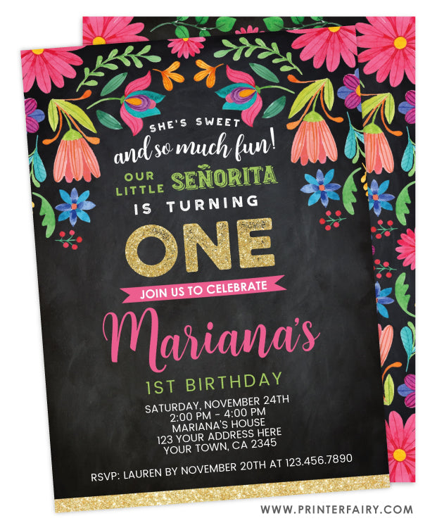 Fiesta Floral First Birthday Invitation