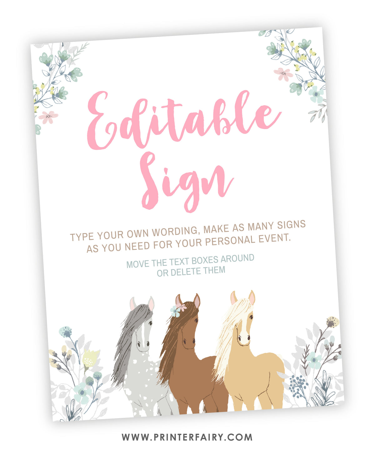 Floral Horse Birthday Sign