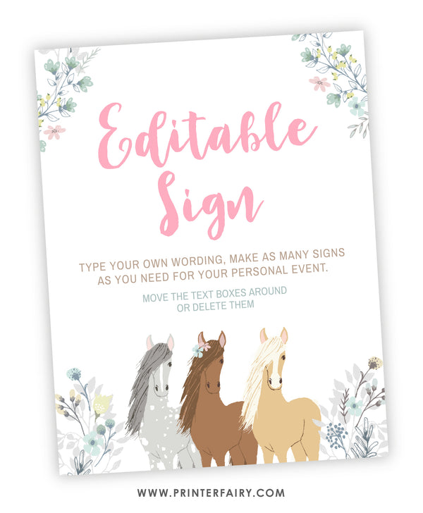 Floral Horse Birthday Sign