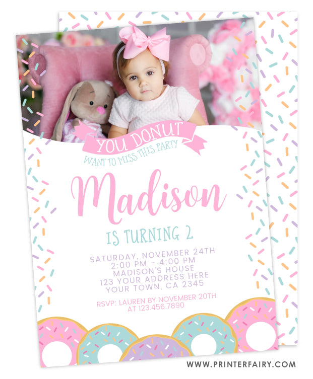 Sweet One Donut Birthday Invitation | PrinterFairy