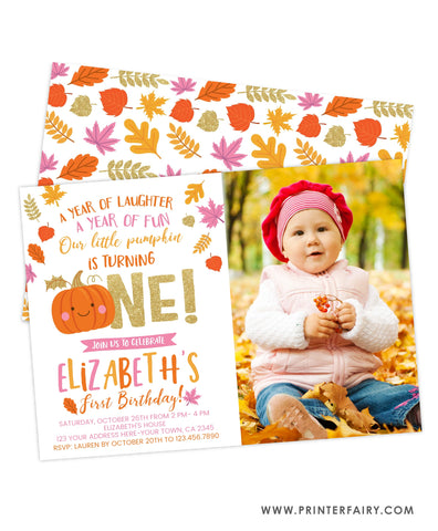 Little Pumpkin 1st Birthday Invitation with Picture