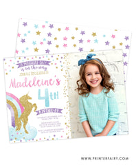 Unicorn Birthday Party Invitation with Photo