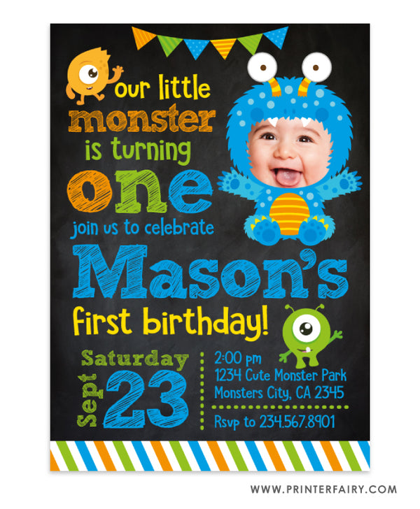 Little Monster Party Invitation with Photo
