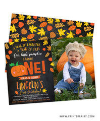 Little Pumpkin First Birthday Invitation with Photo