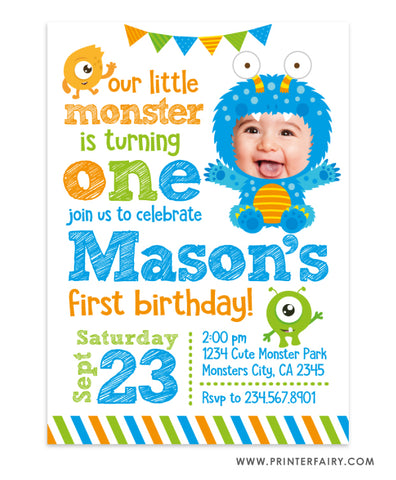 Little Monster Birthday Invitation with Photo